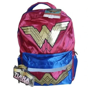 Wonder woman red satin kid's  school backpack 16in new with tags
